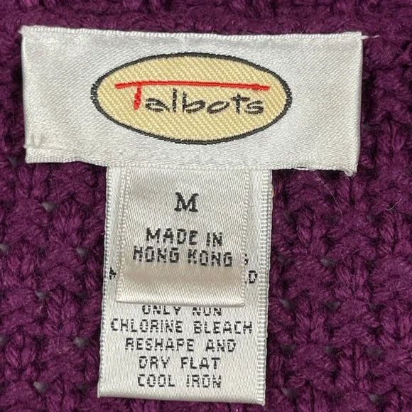 Talbots Sweater Womens Medium Purple Cable Knit Shawl Collar Cardigan Vintage - Picture 3 of 10